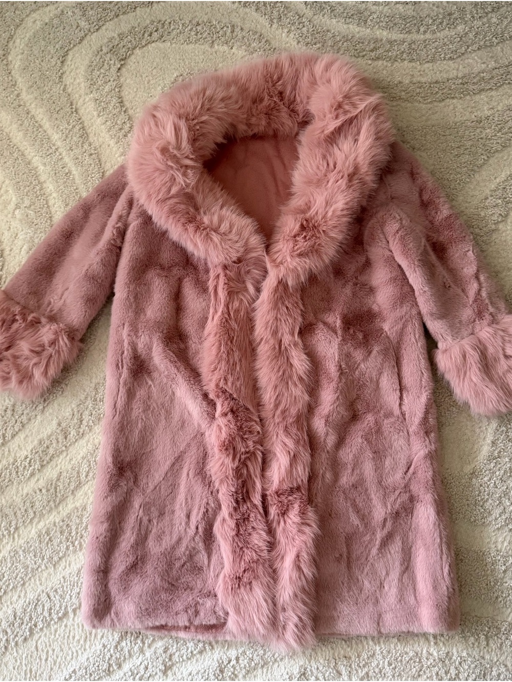 Blush Pink Luxury Faux Fur Long Coat | XS